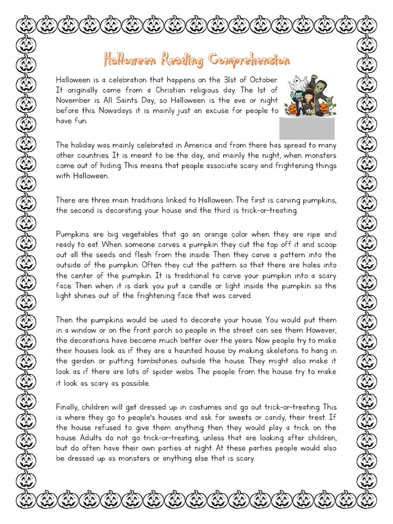 Halloween Reading Comprehension PDF Trick Or Treating Halloween