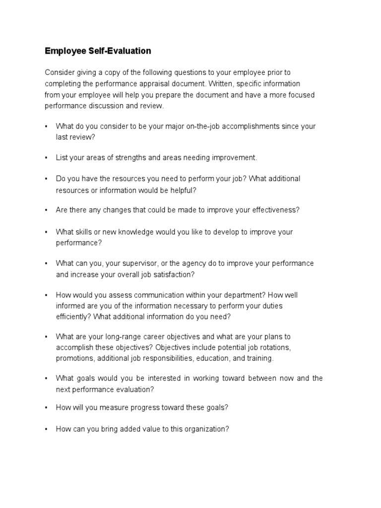 Self Evaluation Examples 02 | PDF