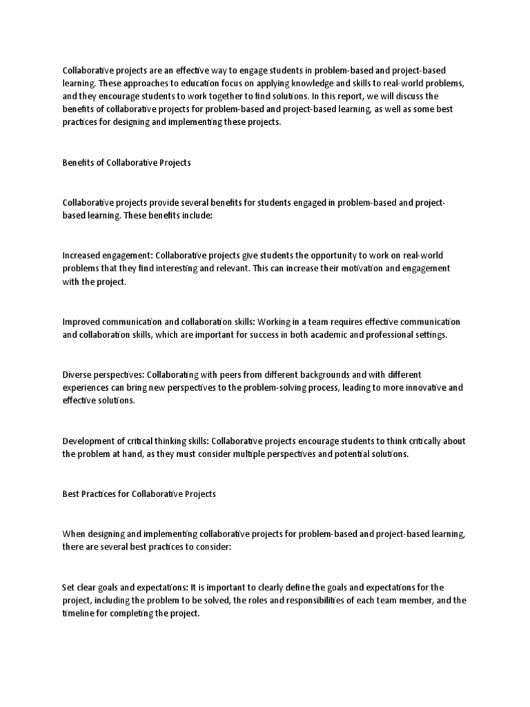 Collaborative projects can be an effective way to approach problem