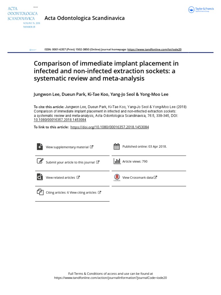 Comparison of Immediate Implant Placement in Infected and Non Infected ...