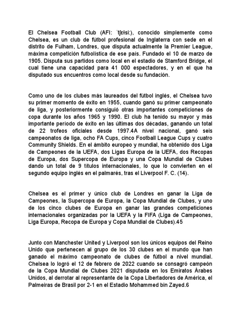 Chelsea Football Club | PDF | Club de fútbol de Chelsea | Liga Premier