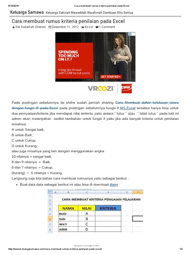 Cara Membuat Rumus Kriteria Penilaian Pada Excel Pdf