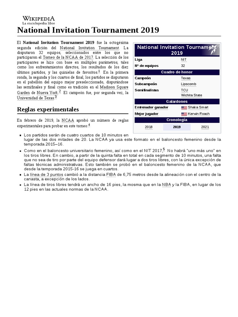 National Invitation Tournament 2019 PDF Competiciones deportivas Deportes