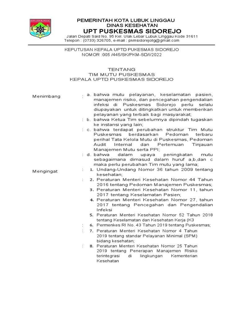 SK Penetapan Tim Mutu | PDF