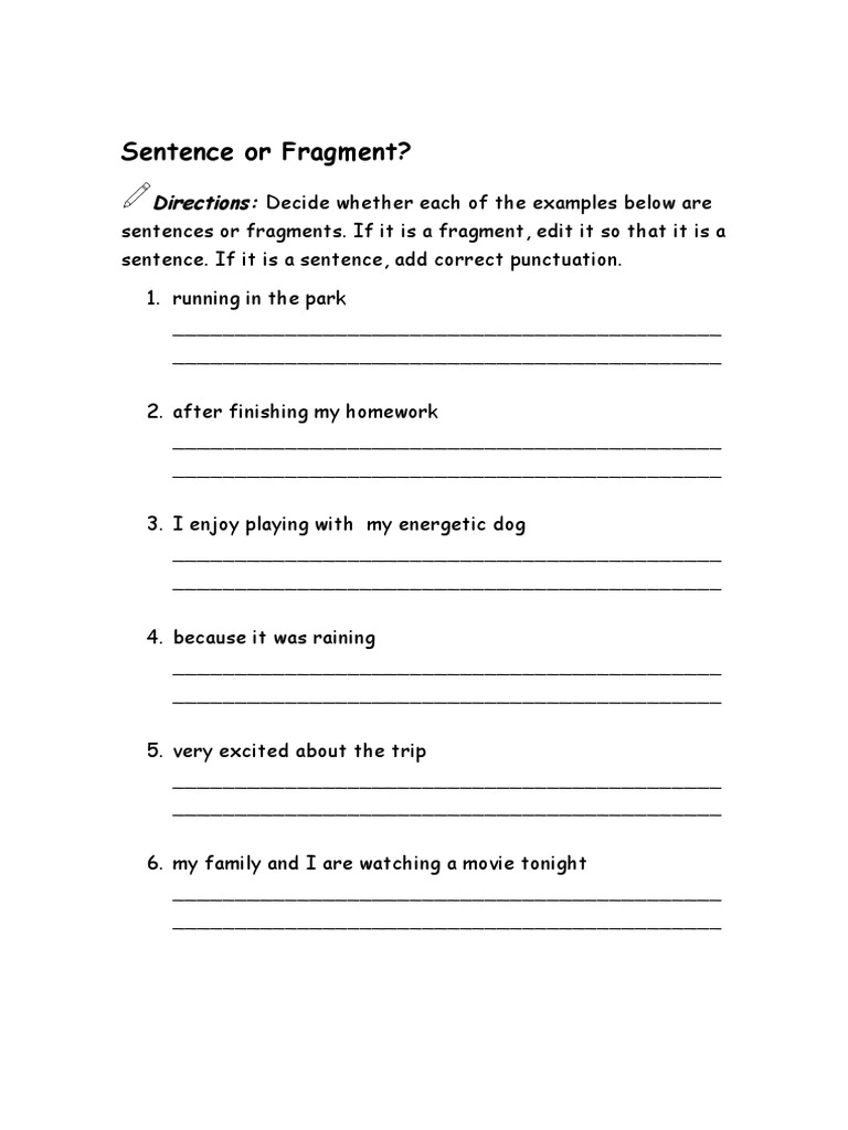 Sentence Fragments For Correction High PDF