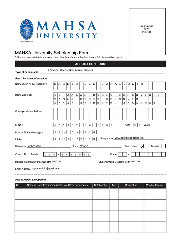 MAHSA University Scholarship Application | PDF