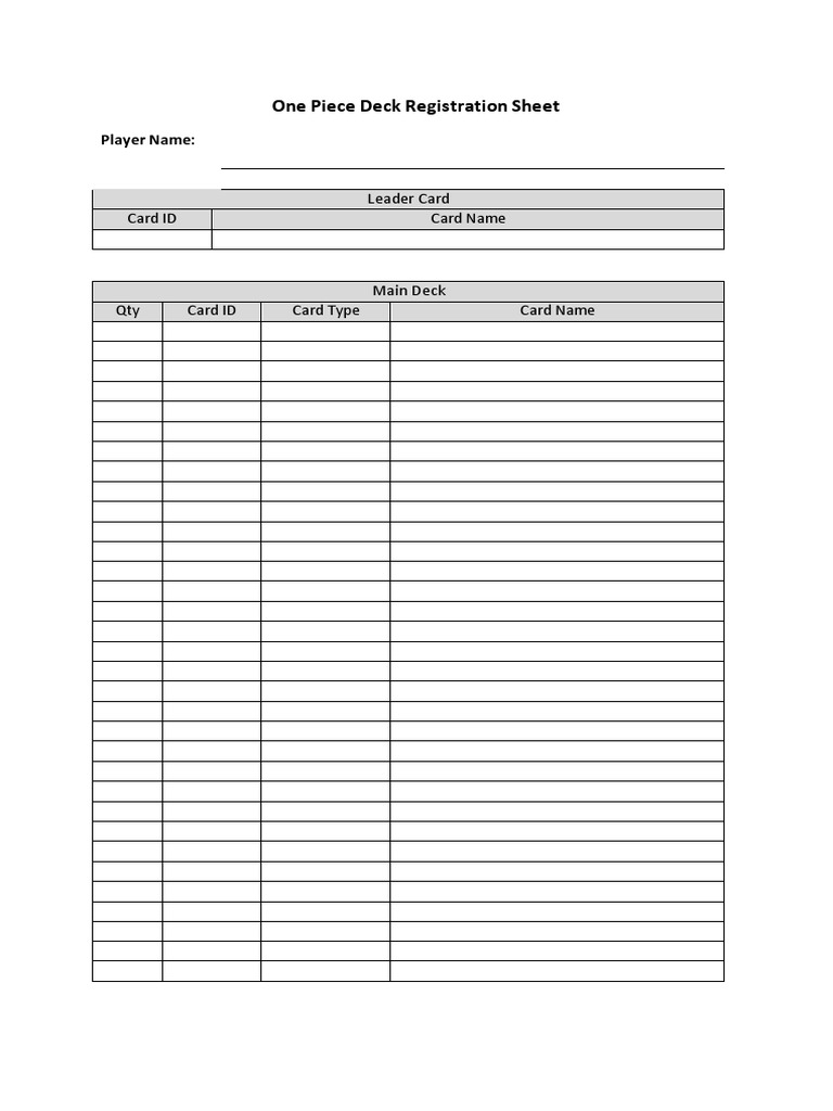 One Piece Deck Registration Sheet | PDF