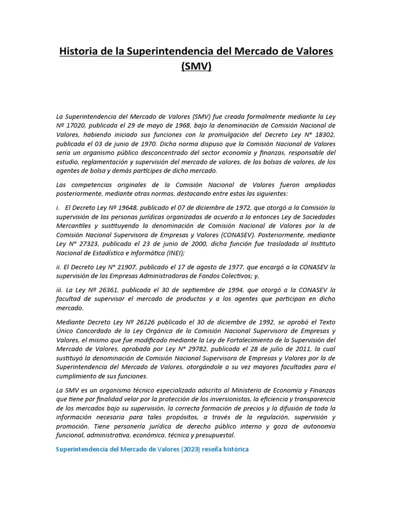 Historia de La Superintendencia Del Mercado de Valores. | PDF | Bolsa ...