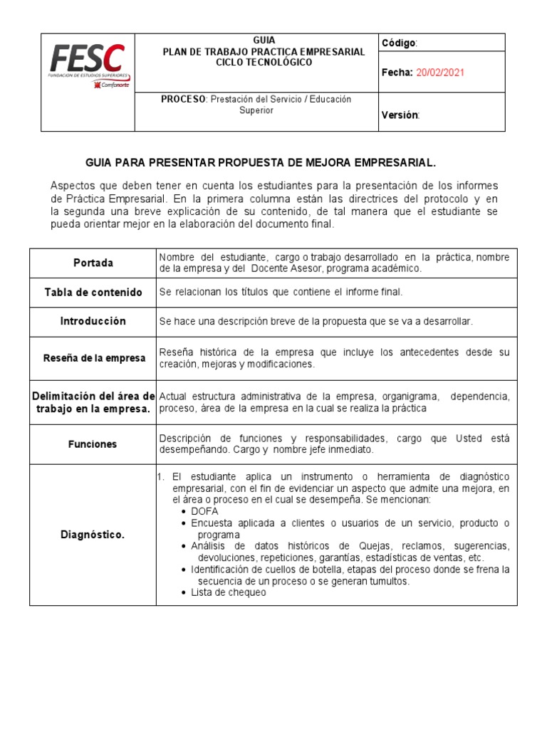 Guía para Propuesta de Mejora Empresarial | PDF | Business ...