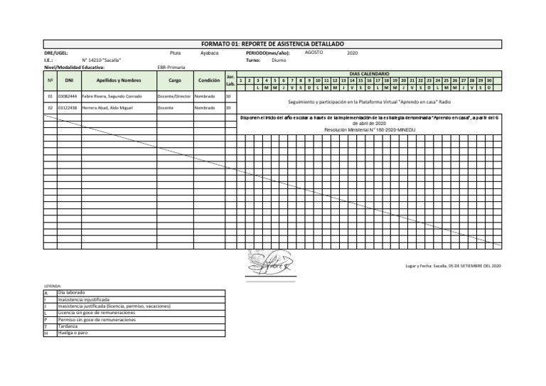 D.m. 22 Agosto 2007 N. 139 Anexo03 Formato01 Reporte Asistencia detallado+AGOSTO+ | PDF