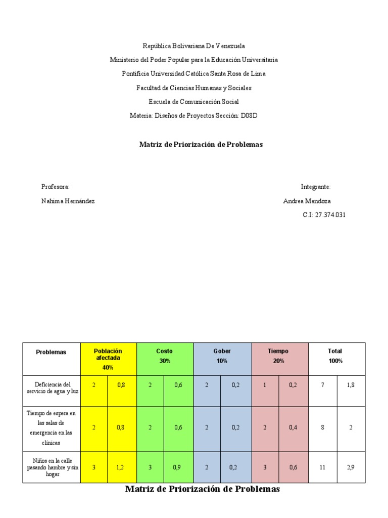 Matriz de Priorización de Problemas | PDF