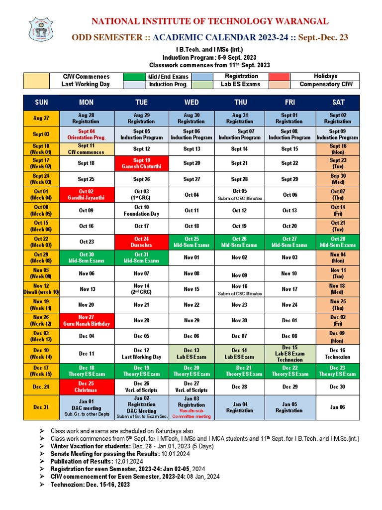 Academic Calendar I B.tech. and I MSC (Int.), I M.tech., IM.sc. and