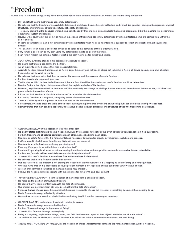 Freedom Pdf Free Will Psychological Concepts