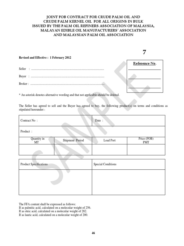 FOB Contract for CPO and CPKO | PDF | Letter Of Credit | Cargo