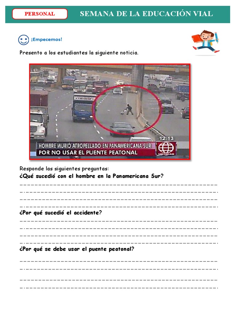 D1 A2 Ficha Ps Semana De La Educación Vial Pdf Seguridad Vial Calle