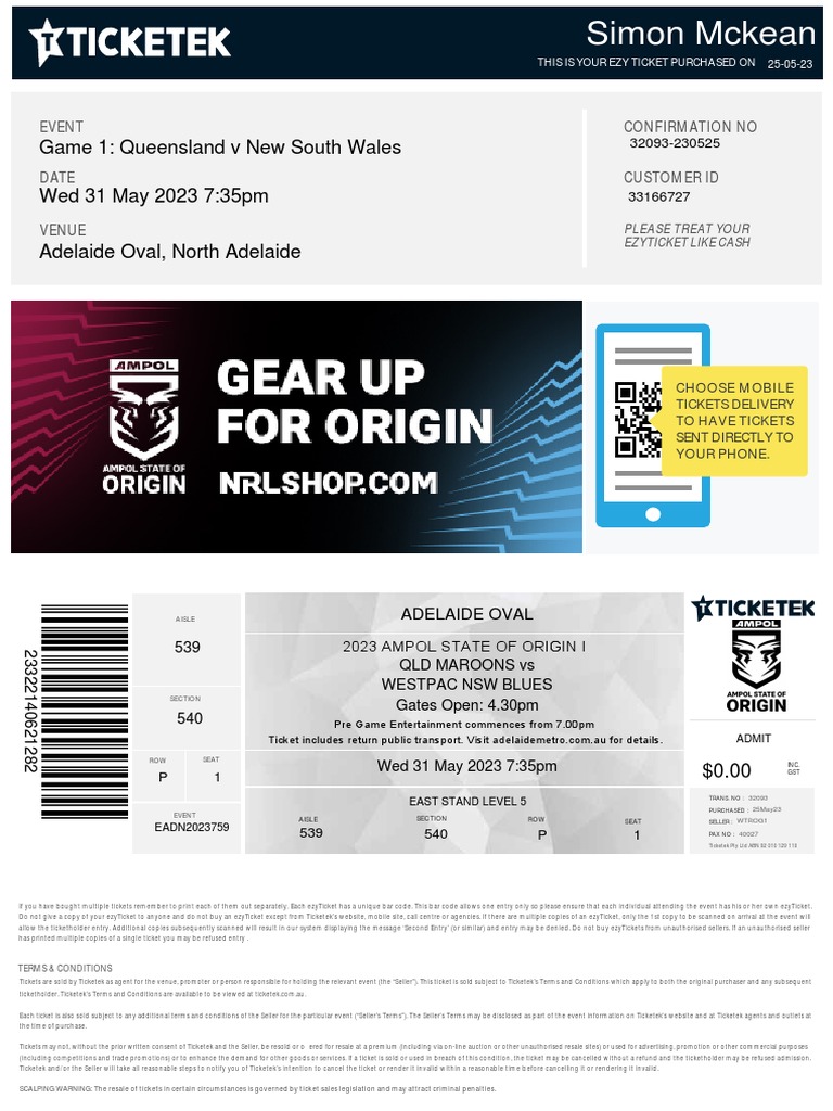 Tickets State of Origin PDF Service Industries Marketing