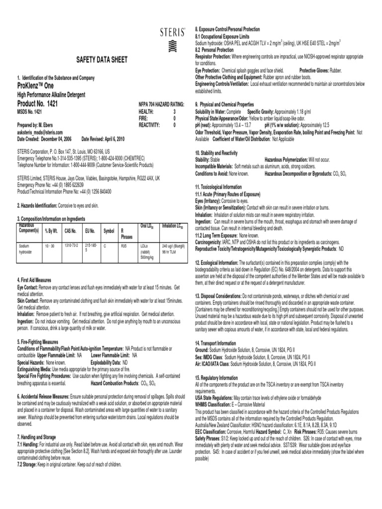 Proklenz One MSDS PDF Materials Physical Sciences
