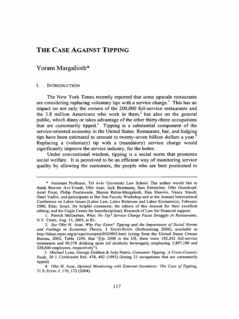 The Case Against Tipping Pdf Gratuity Taxes
