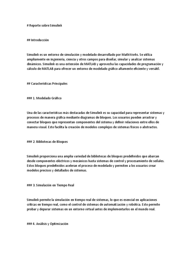 Simulink Reporte Descargar gratis PDF Matlab Simulación