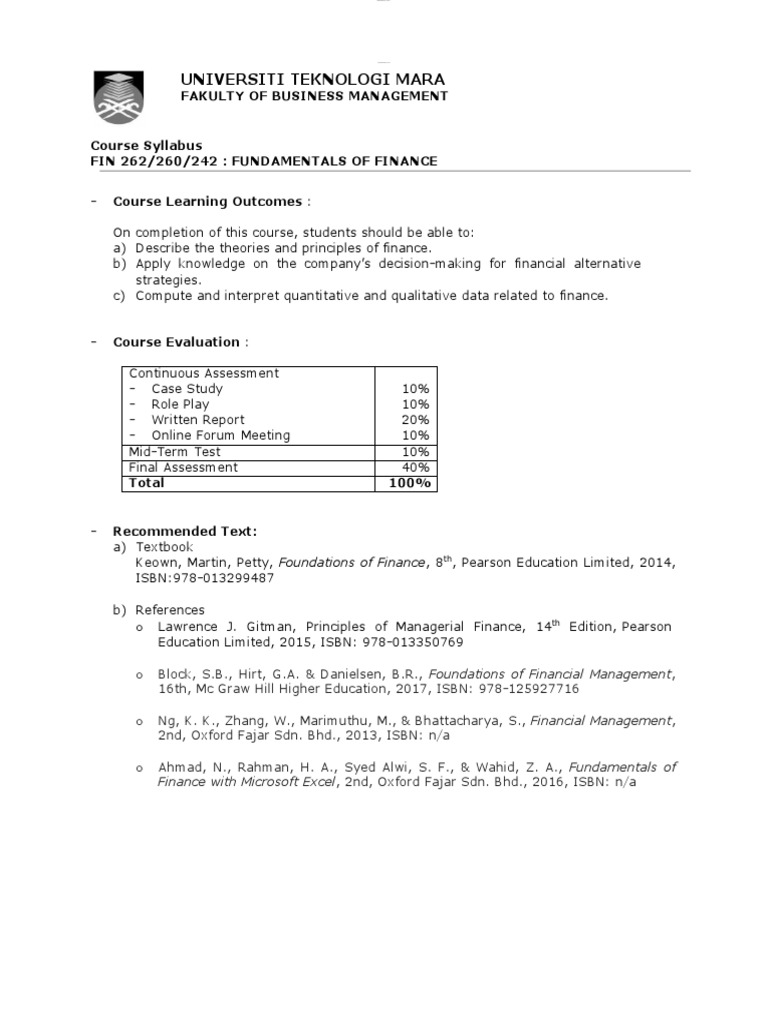 FIN 242 Course Overview and Assessments | PDF | Capital Budgeting ...