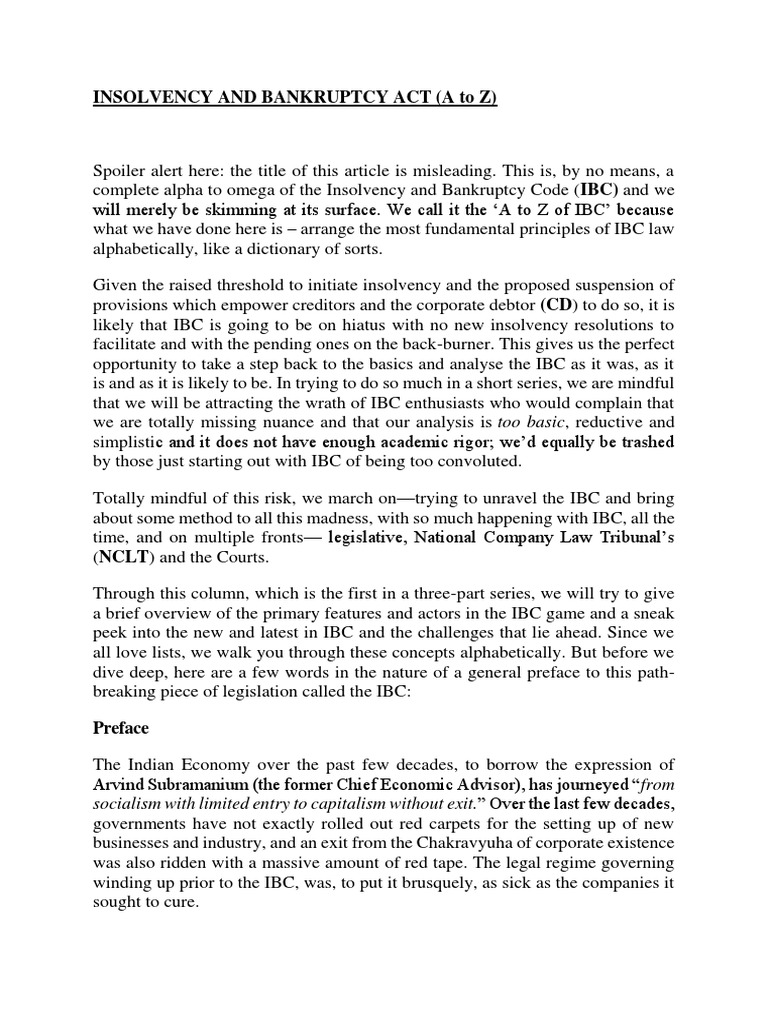 Insolvency And Bankruptcy Act Pdf Bankruptcy Debt