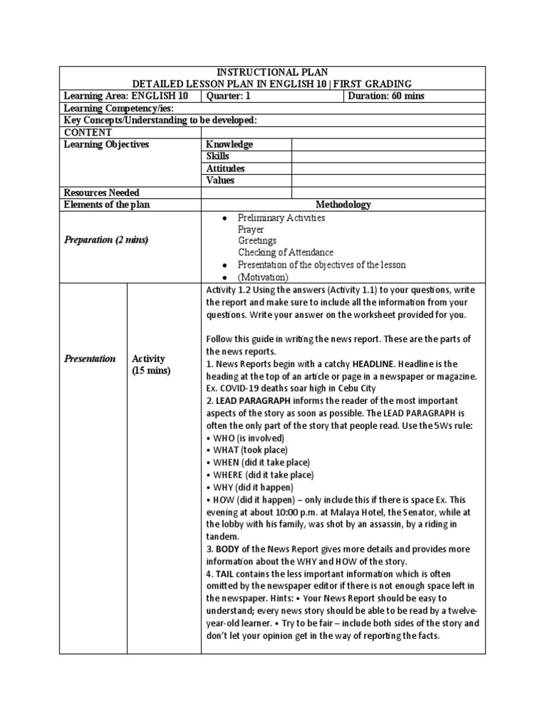 Instructional Plan PDF News Newspapers
