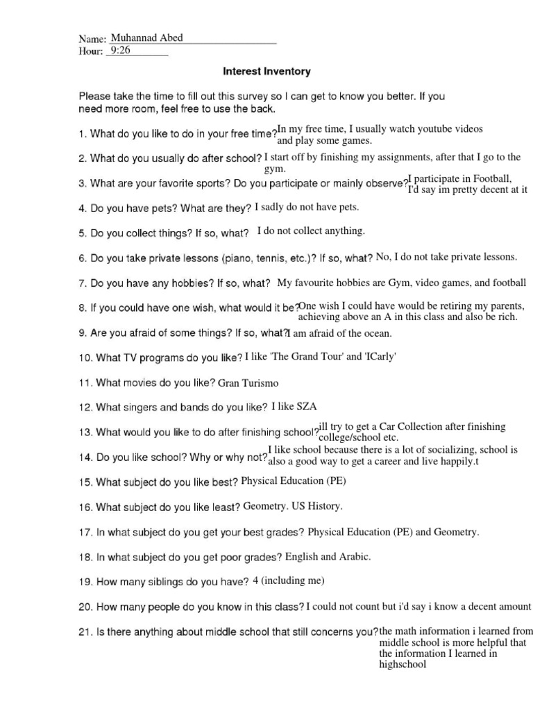 Hobbies and Aspirations of Muhannad Abed | PDF