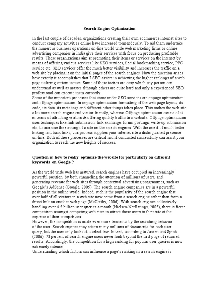 Search Engine Optimization | PDF | Search Engine Optimization | Web ...