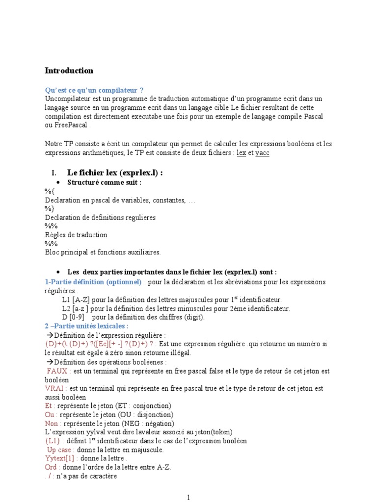 Rapport de TP Compilation | PDF | Définition | Expression régulière