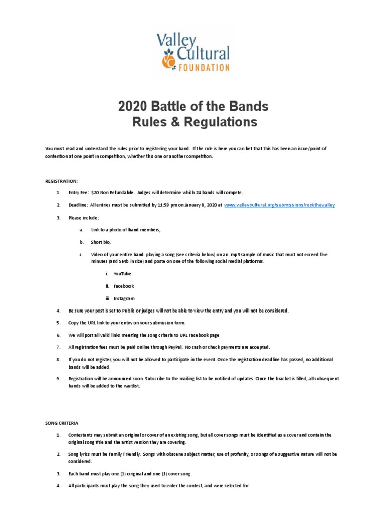 2020 Battle of The Bands Rules and Regulations PDF Drum Kit