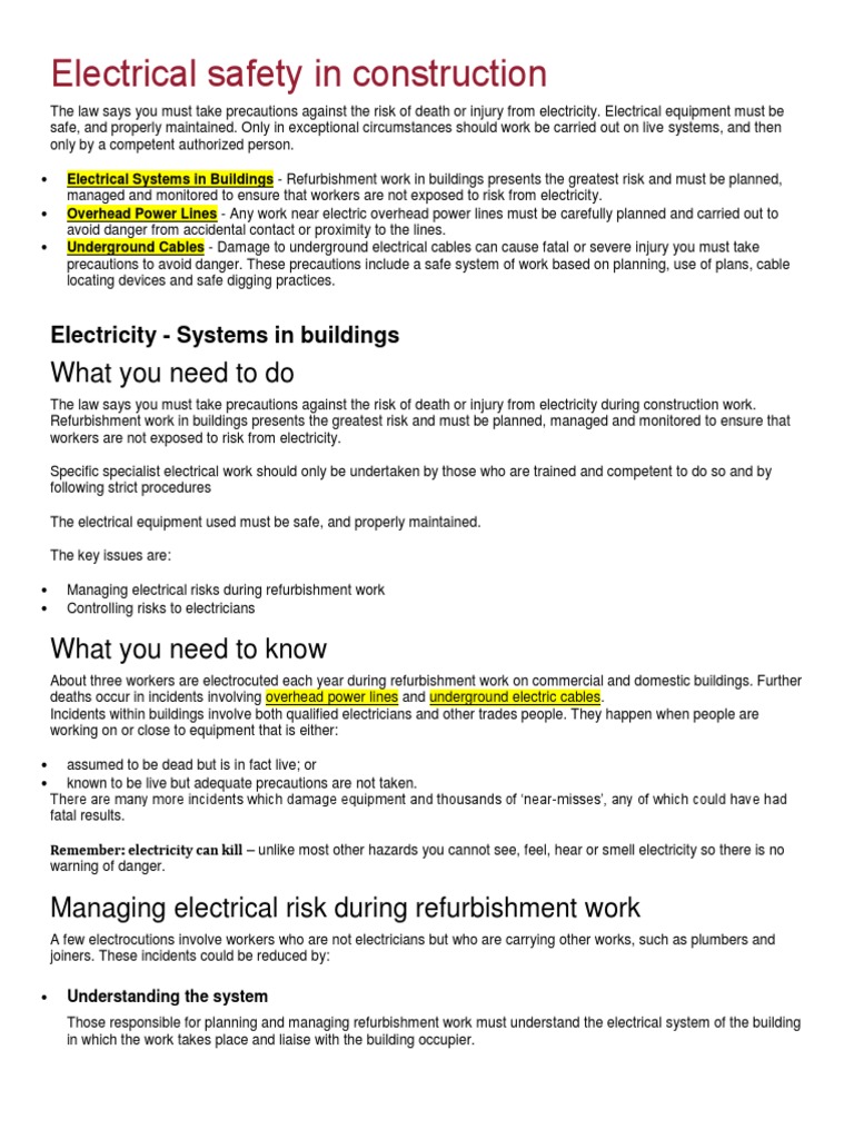 Electrical Safety in Construction Sites | PDF | Electrician ...