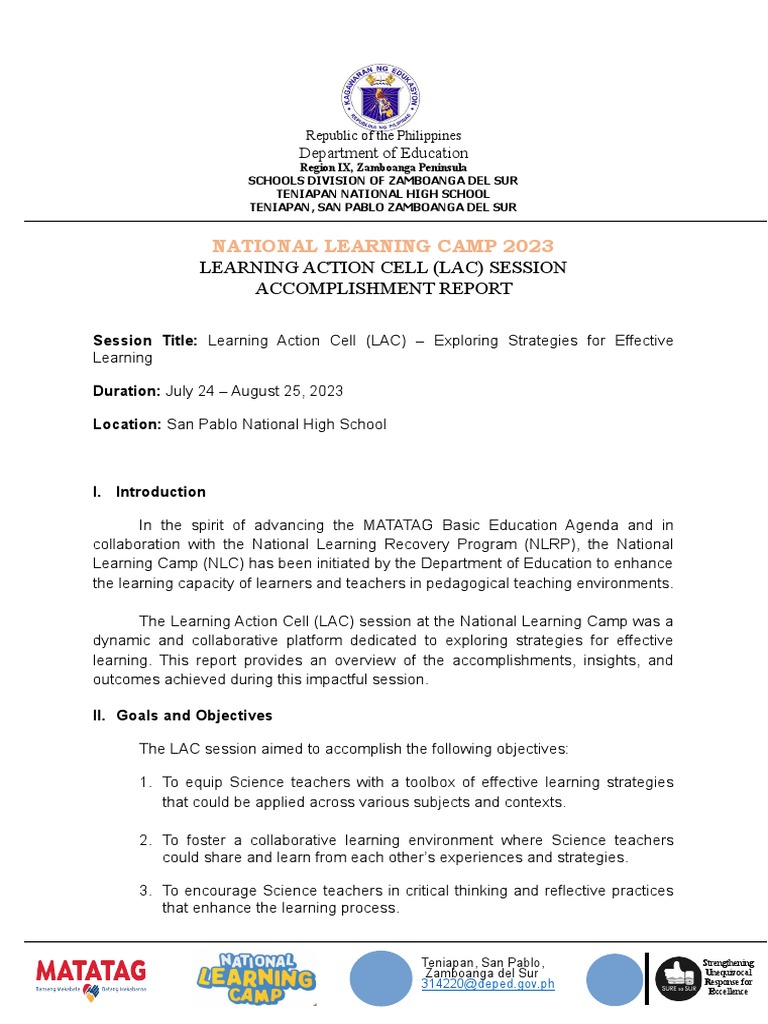 LAC Session Accomplishment Report 2023 | PDF | Learning | Teachers