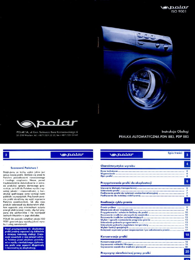 Instrukcja Obslugi Pralki Polar Pds 885
