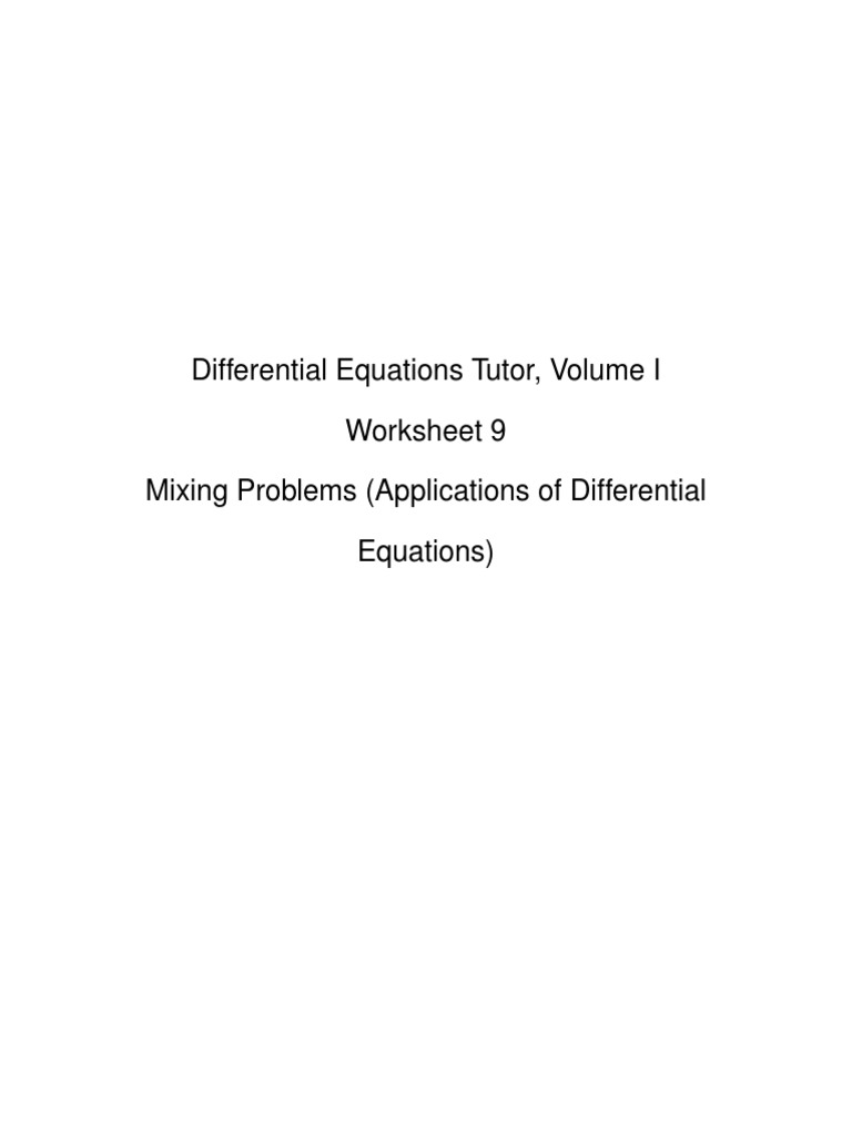 Differential Equations Vol 1 Worksheet 9 Applications Of Odes