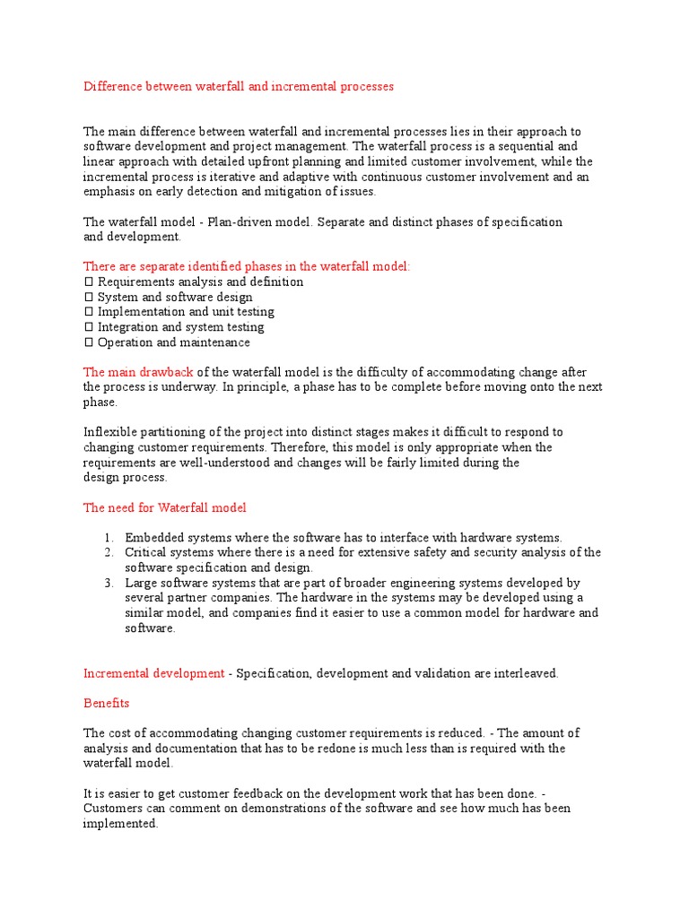 Waterfall vs Incremental Model Explained | PDF | Software | Software ...