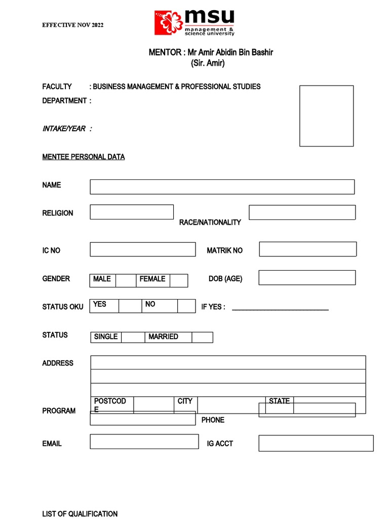 MENTEE PERSONAL DATA FORM-as.a | PDF