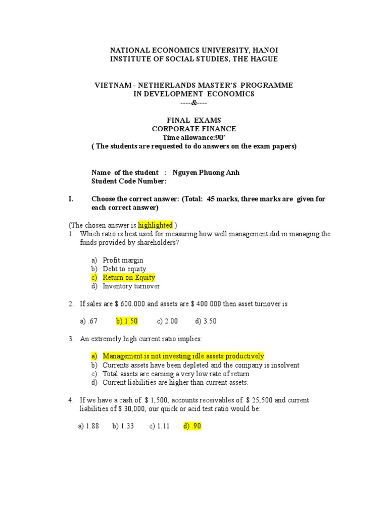 Corporate Finance Exam Analysis | PDF | Net Present Value | Capital ...