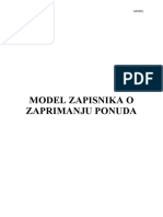 Model Zapisnika o Zaprimanju Ponuda