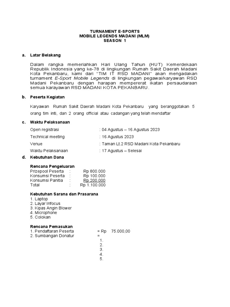 Proposal Esport Mobile Legends Pdf