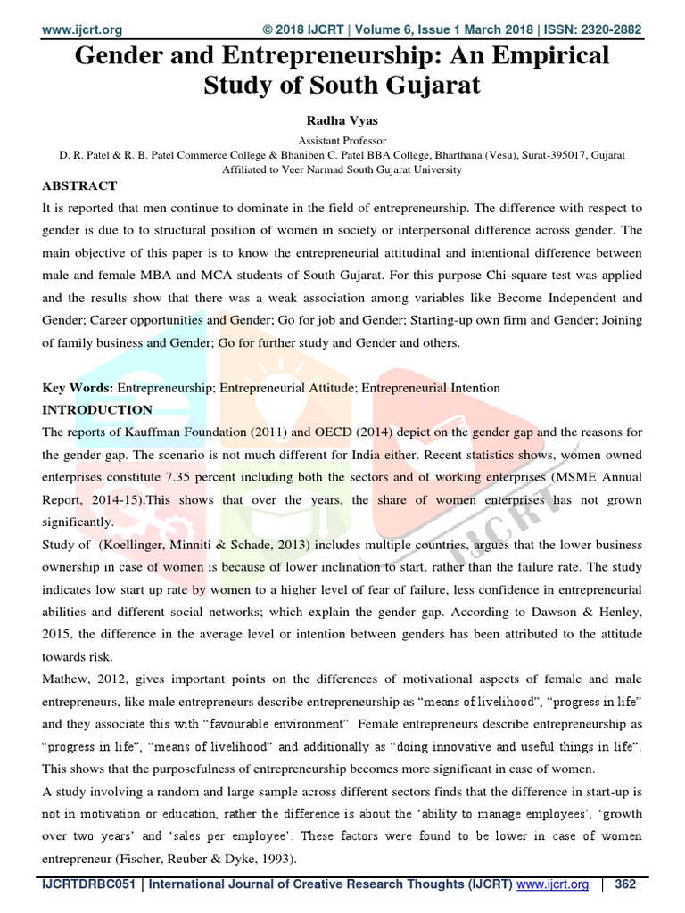 Gender Differences in Entrepreneurship Intentions | PDF