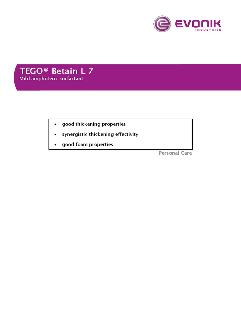 Product Information CAPB (TEGO BETAIN L7) PDF Surfactant Shampoo