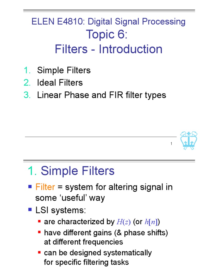 L06 Filters PDF Low Pass Filter Electrical Engineering