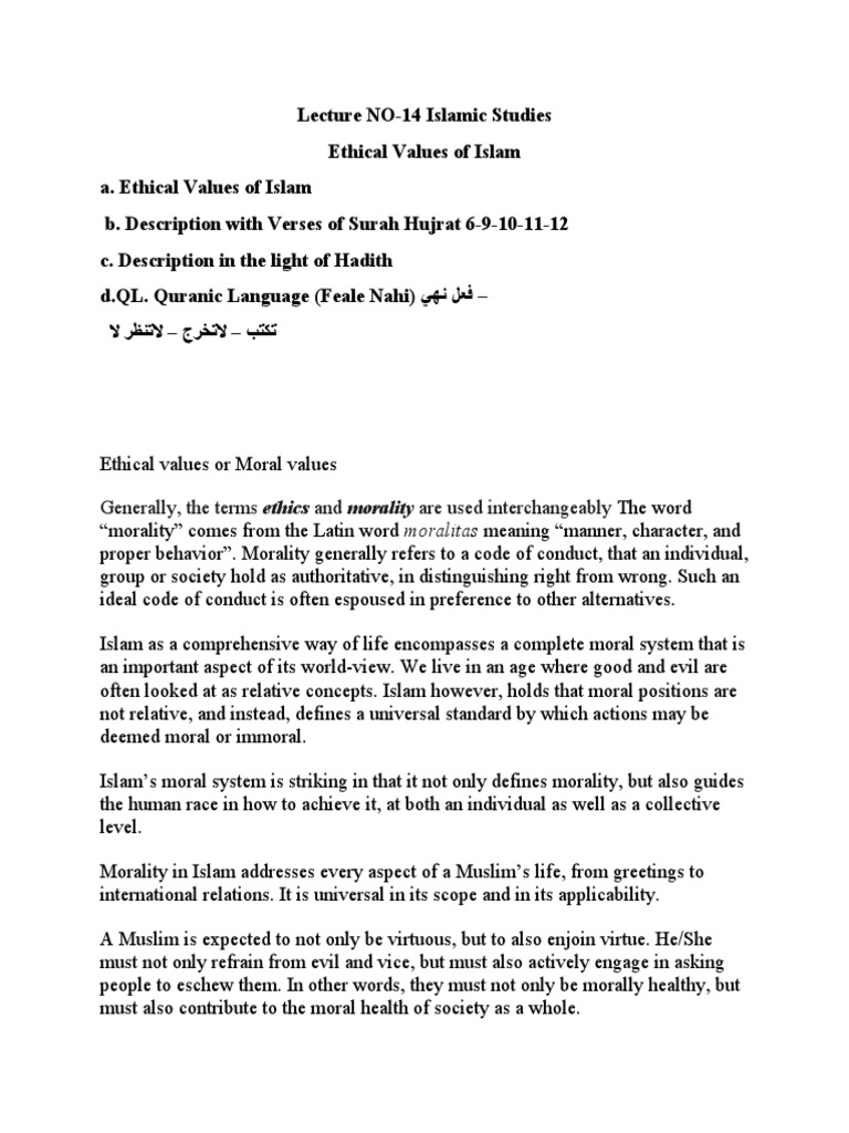 Islamic Ethical Values and Morality | PDF | Muhammad | Quran