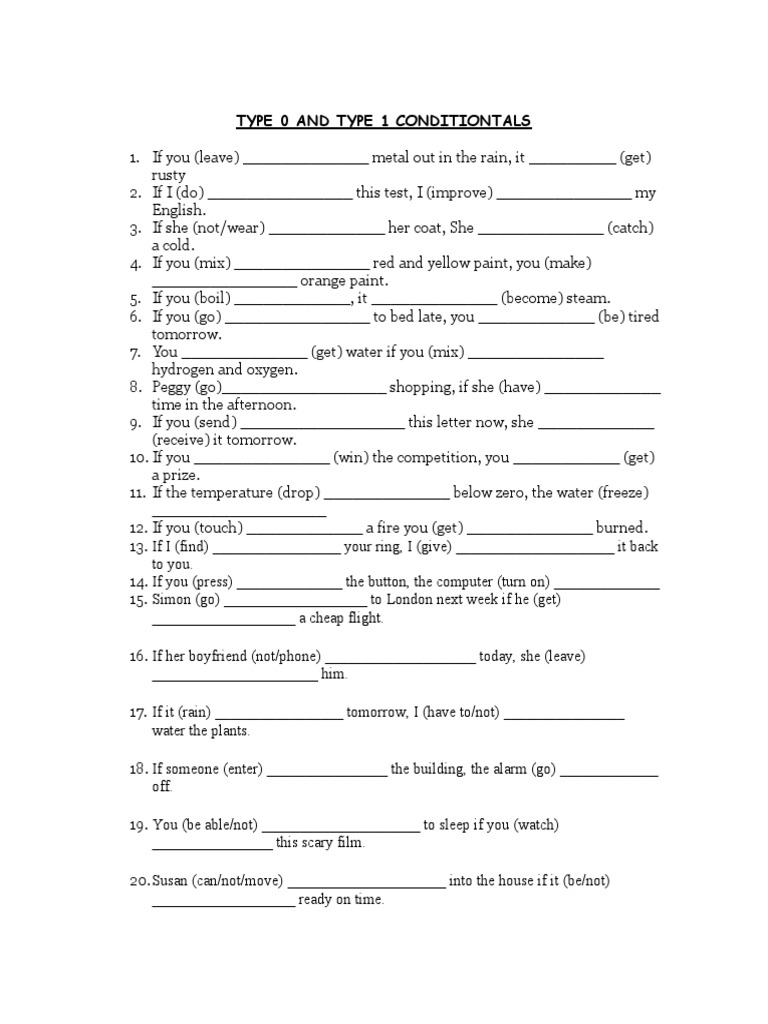 Type 0 and Type 1 Conditionals | PDF