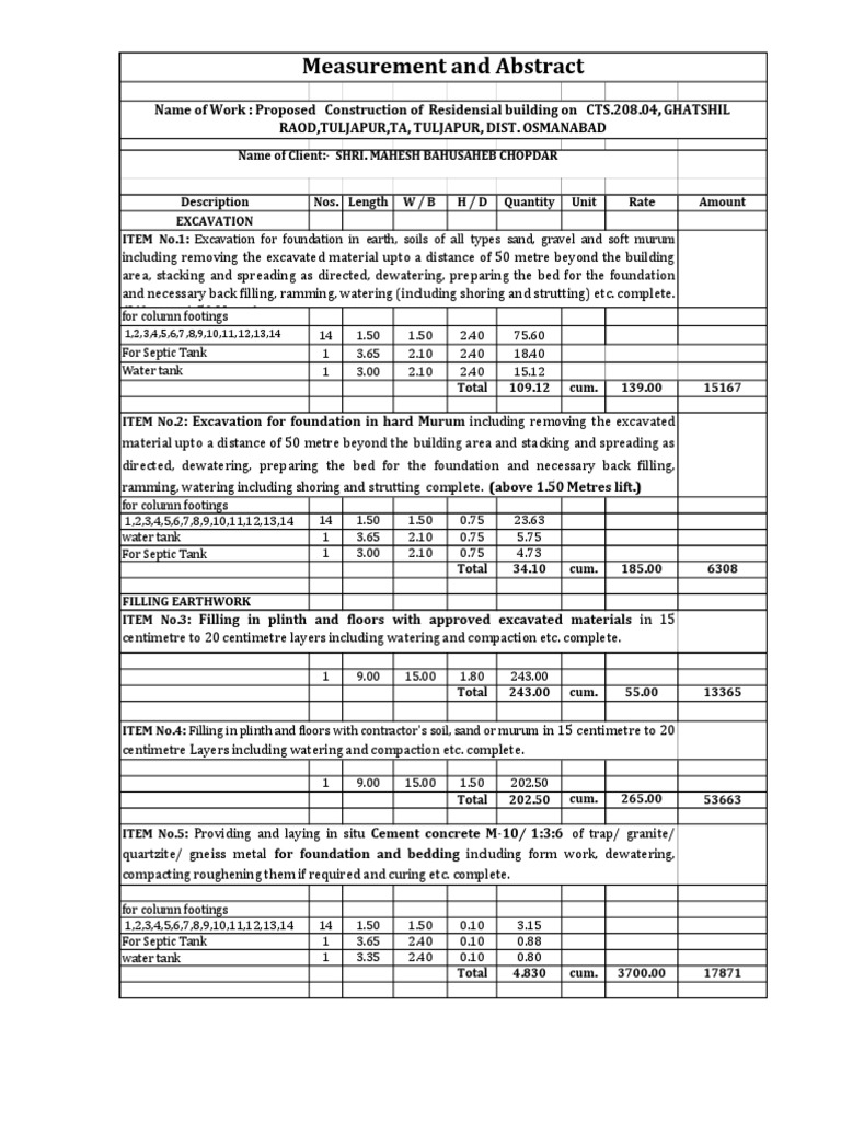 Excavation and Construction Cost Estimate | PDF | Concrete | Polyvinyl ...