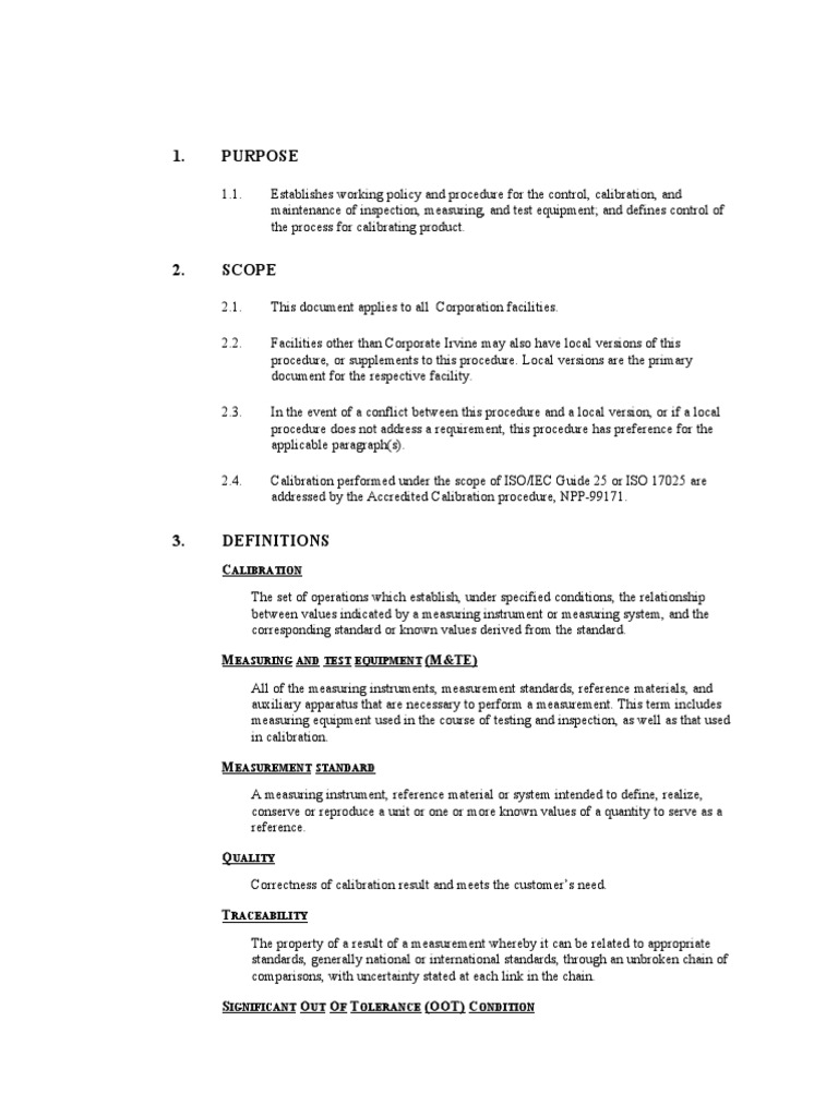 Calibration Policy and Procedures Guide | PDF