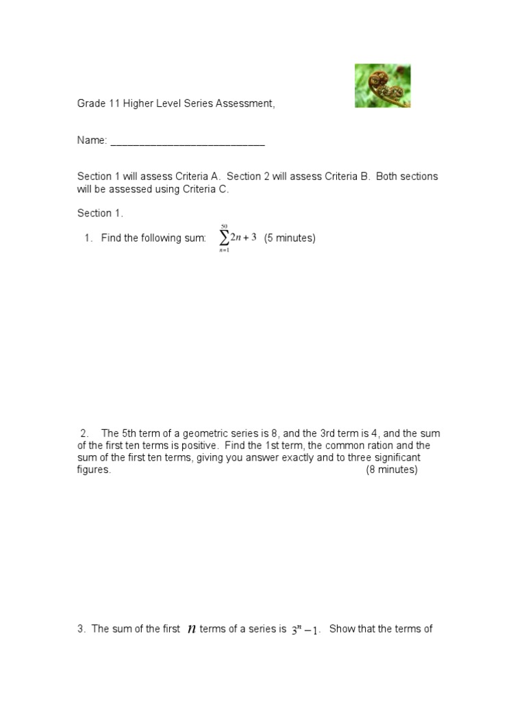Grade 11 Series Assessment Guide | PDF | Mathematical Analysis | Arithmetic