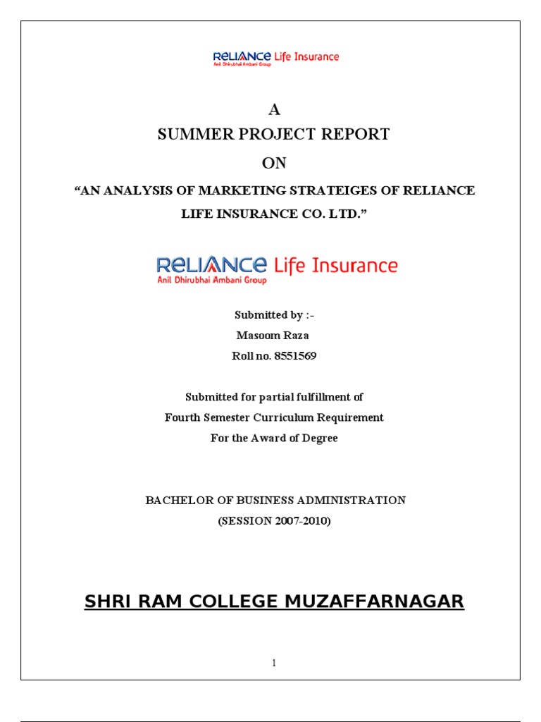 Marketing Strategies of Reliance Life Insurance | PDF | Insurance | Pension