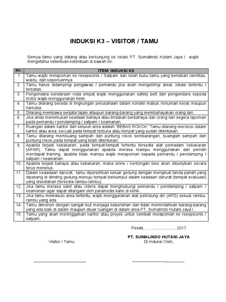 Safety Induction Word Pdf