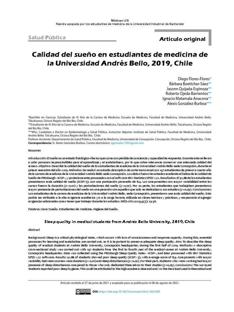 Calidad del Sueño en Estudiantes de Medicina 2019 | PDF | Medicina ...